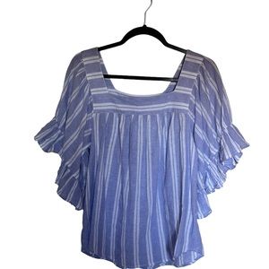 Beachlunchlounge Blue/White Naomi Striped Blouse Size L